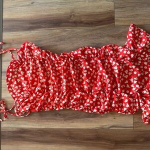 Red Floral Ruched Top